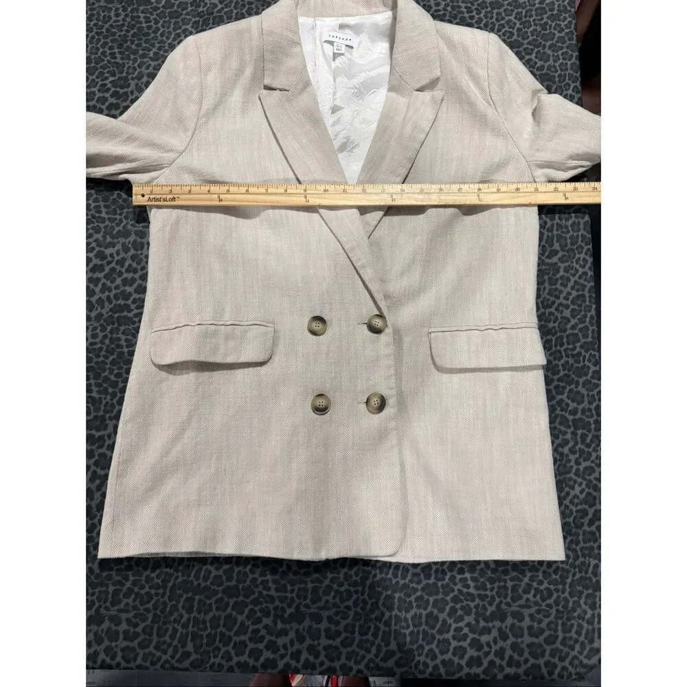 Topshop Double Breasted Blazer Womens US 10 Beige Cotton Oversized Jacket